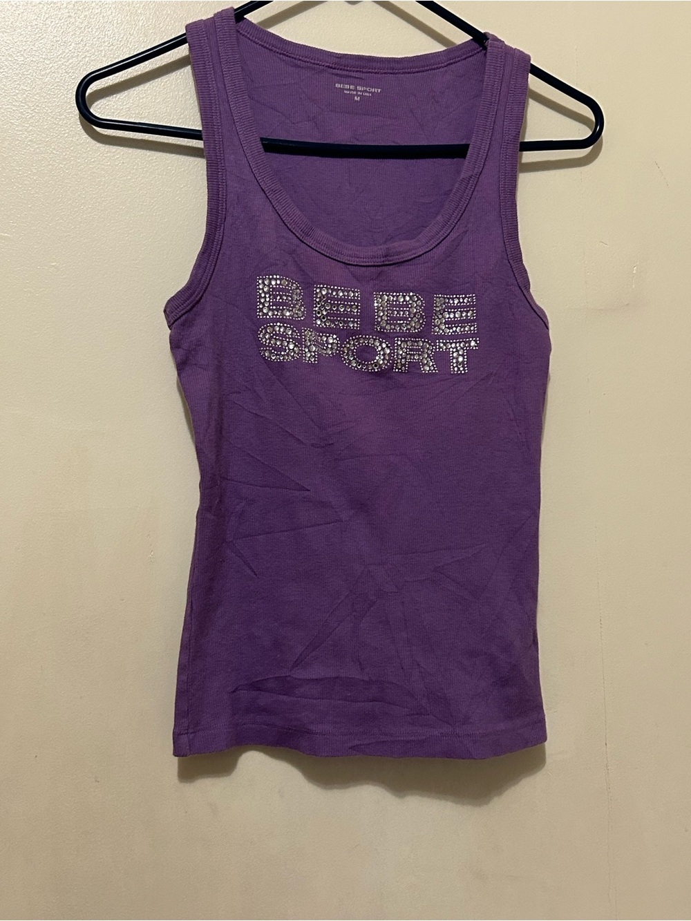 Vintage Bebe Sport Limited Edition Tank Sz M Purple Sleeveless Rhinestone Logo
